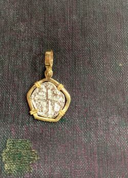 Atocha silver Coin Pendant In Gold Bezel