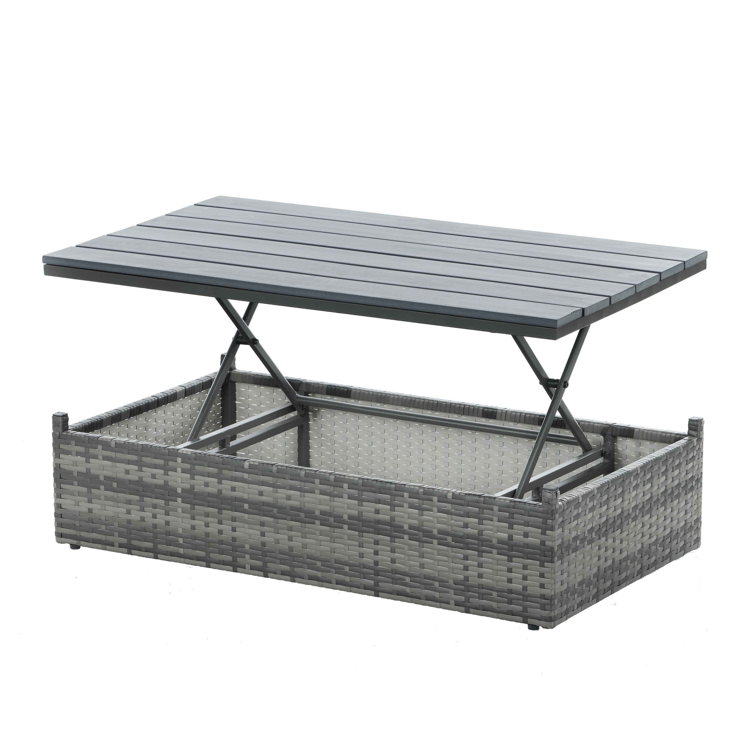 Patio Furniture, Outdoor Furniture, Seasonal PE Wicker Furniture,5 Set Wicker Furniture With Plywood Coffee Table,with lift TOP Coffee Table,with Loun