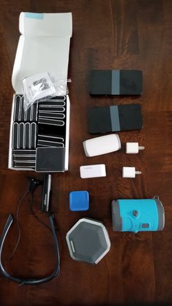 H20 speaker Samsung headset and about 20 wireless chargers
