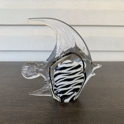 Vintage Murano Art Glass Fish Figurine Black and White Zebra Striped