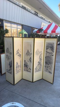 Antique Japanese handpainted room divider