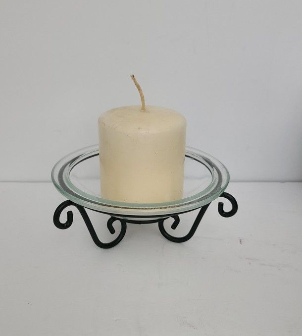 Clear Round Glass Bowl on Black Metal 3 Legged Stand