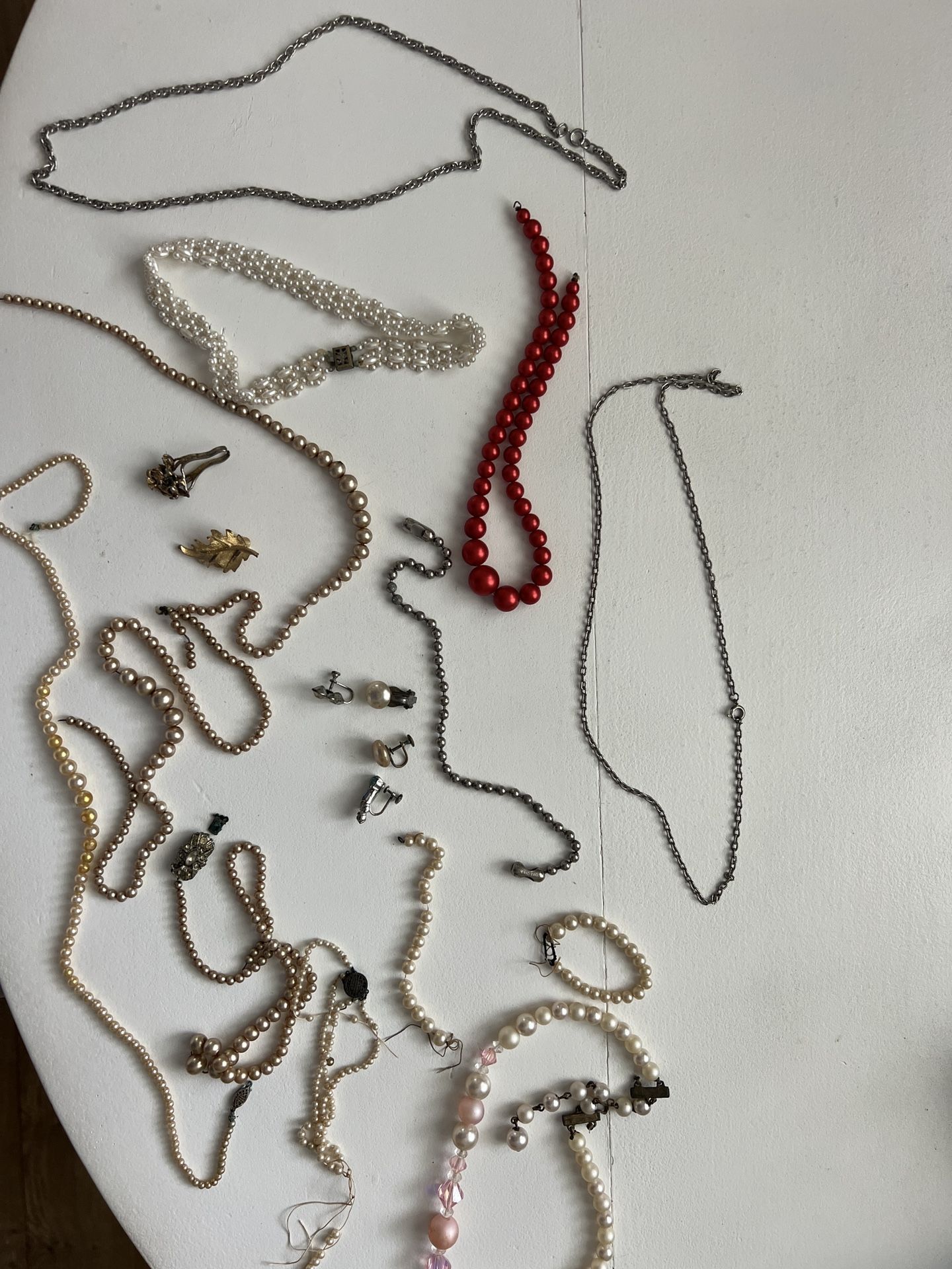 Lot Of Vintage Estate, Jewelry, Chains Faux Pearls Earrings Necklace