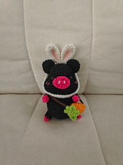 Crocheted Black Pig