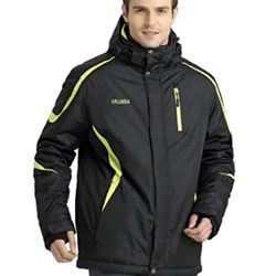 Krumba Men’s Large Waterproof Windproof Ski Jacket Hooded Black Winter Coat