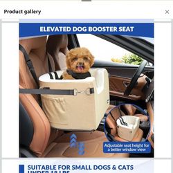SlowTon Dog Car Seat for Small Dog, Elevated Booster Seat with Cushion and Safety Belt, Cover Removable Washable, Supports Pets Up to 18lbs(Brown)