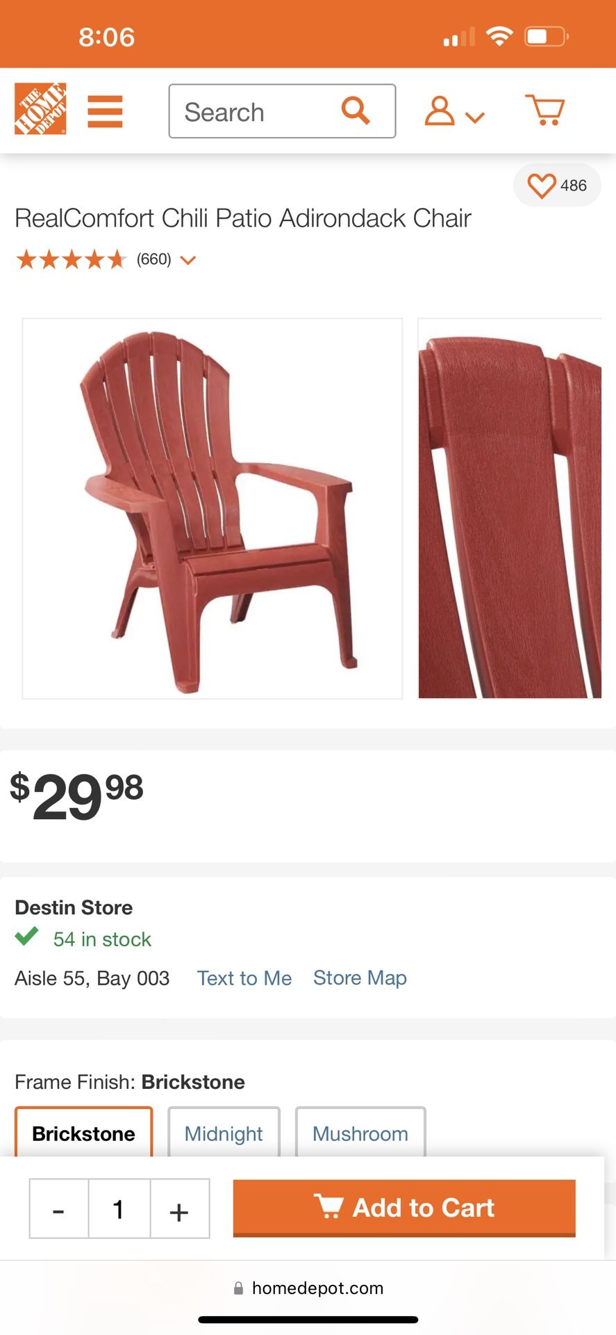 Realcomfort brickstone red patio adirondack chair clearance
