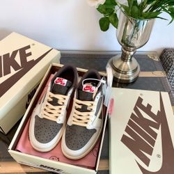 TS x AJ1Low Hook 3.0 New Color "Reversed Mocha" White and Brown ⚡ Casual Low-top Sneakers ⚡️ Annual Shoe King ⚡️