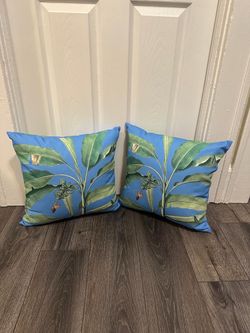 Pair of 16” Tropical Banana Leaf Throw Pillows