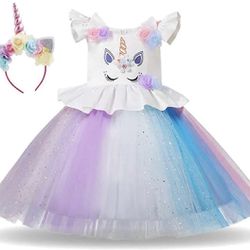 Rabbit Paradise Unicorn Flower Tulle Birthday Outfits Girls Dress