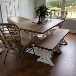 Large Solid Wood Table With Solid Wood Bench 
