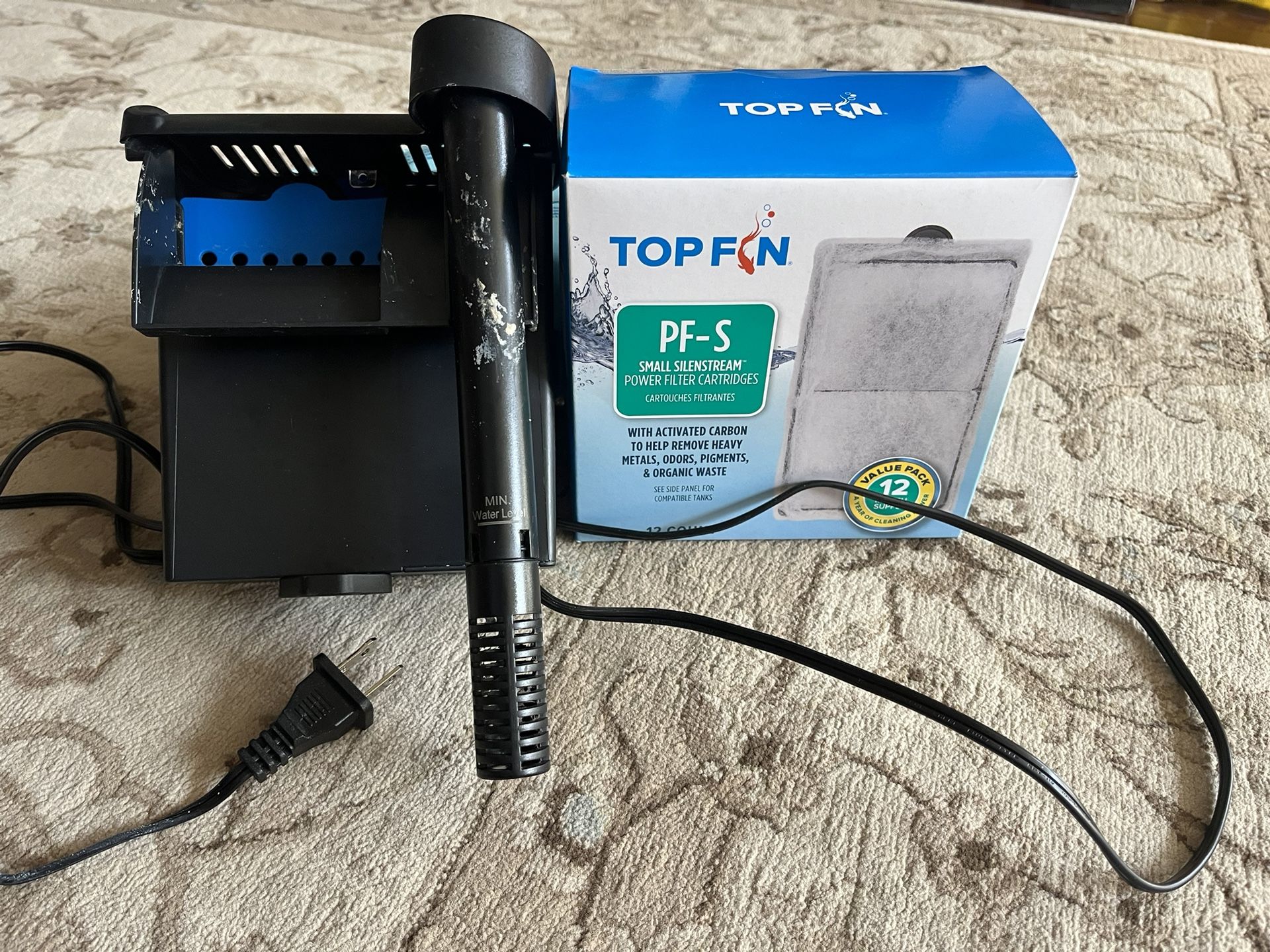 Top Fin 5-10 Gallon fish tank Filter With Heater And 2 Boxes of cartridge