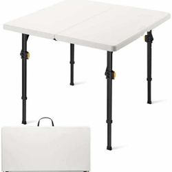 34" Square Folding Card Table, Two Heights Adjustable, Max Load 300 lbs, Portable Table with Lock Button, for Indoor/Outdoor, Home, Parties, Picnics.