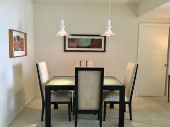 Modern 5-Piece Dining Set – Frosted Glass Table & 4 High-Back Chairs