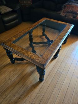 Wooden Table with Glass Top and Side Wooden Table