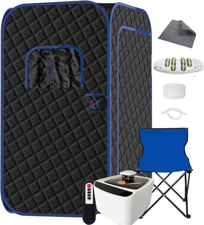 Single Person Sauna Portable Steam Sauna Full Body for Home Spa Sauna Tent with Steamer 2.6L 1000W Steam Generator 90 Minute Timer Chair Remote C