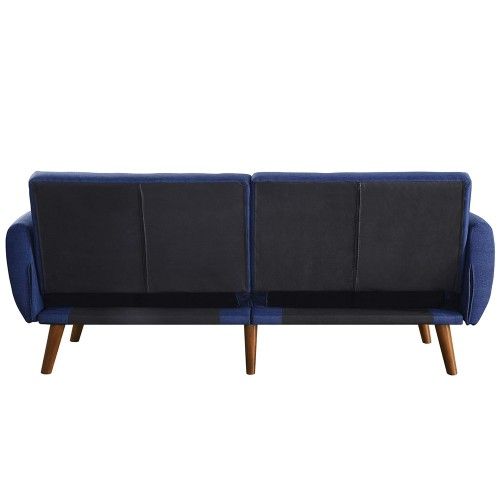 Linen Fabric Tufted Sofa Upholstery Adjustable Couch with Walnut Legs. Color: Blue, Green Or Gray
