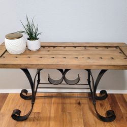 Rustic Farmhouse Wood and Wrought Iron Entry Console Table