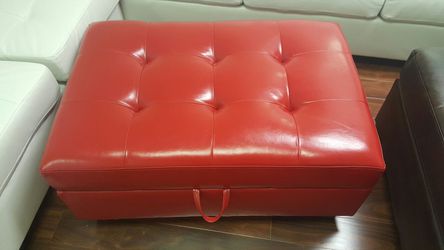 Red bondead leather storage ottoman