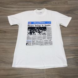 VTG 1986 Chicago Bears Super Bowl Champs Newspaper Shirt, Size: Large