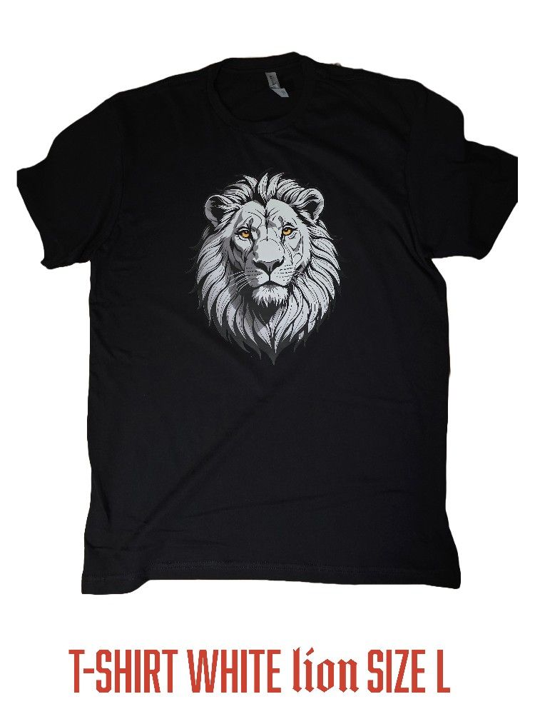 T-Shirt White Lion Face Size L