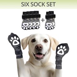 Non-Slip Dog Socks for Hardwood Floors - 6-Pack | Anti-Slip Toes to Prevent Licking Paws, Add Grip, and Provide Paw Protection | for All Ages and Seni