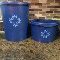 Vintage Tupperware Navy Blue Canisters (Two With Lid)