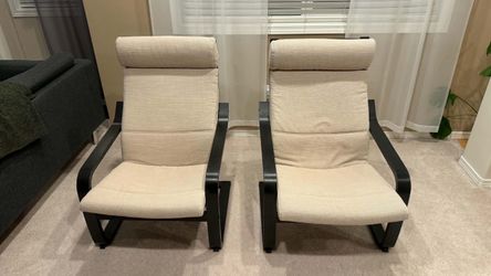 Set of 2 IKEA POÄNG Armchairs – Beige Cushions