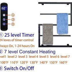 Heated Towel Rack, Hard Wired, Matte Black