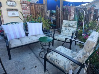 WROUGHT iron  patio sets  lovest and 2 chairs and small table