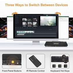 TESmart HDMI and USB C KVM Switch 4 Port Box, UHD 4K@60Hz RGB 4:4:4, USB 2.0 Hub, Stereo Audio, Hotkey, Button Switching, PC Keyboard Mouse Switcher f
