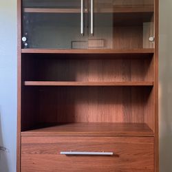 Modern Wall Unit Cabinet, Bookcase Adjustable Shelves, 2 Glass Doors, 2 Drawers Like New