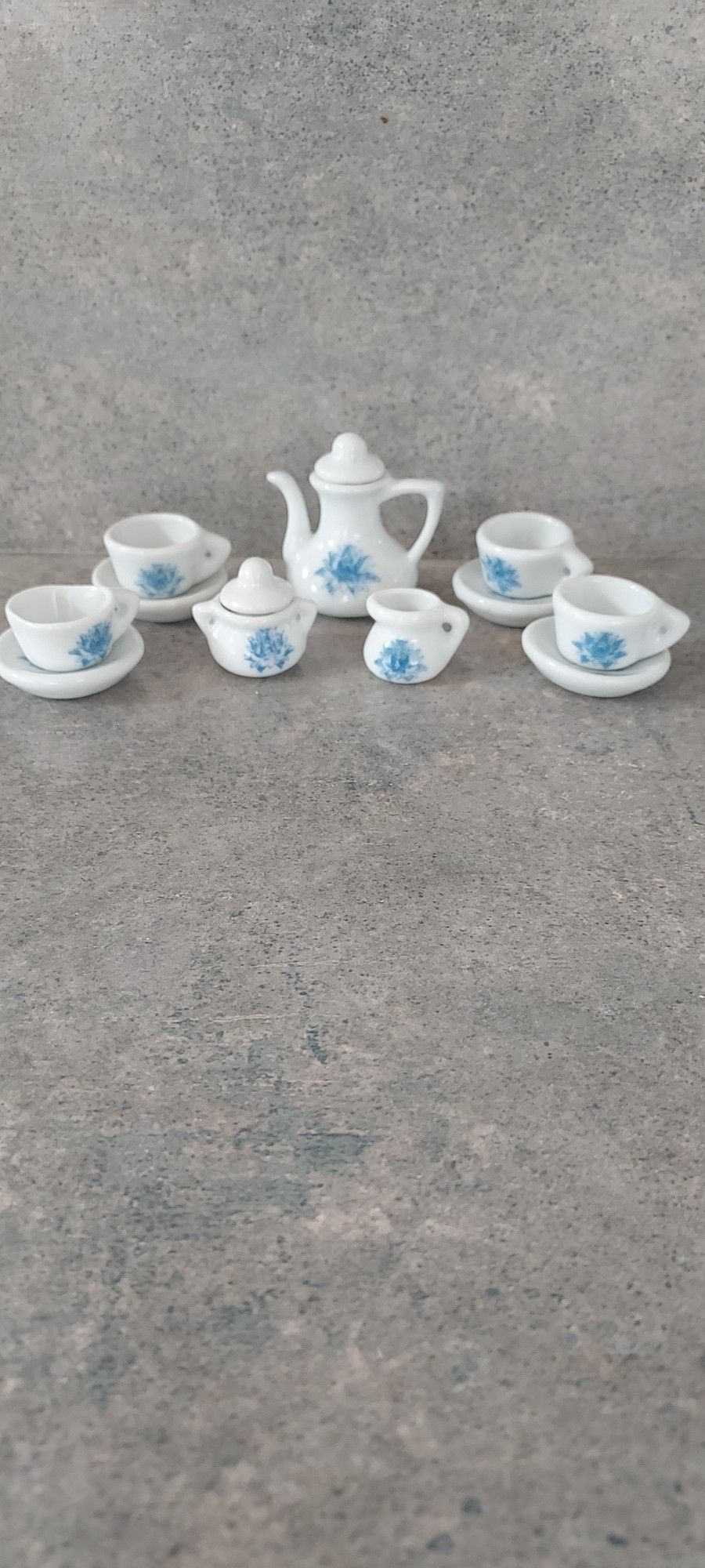 Blue Rose Flower Childs Miniature Toy Doll Porcelain China Tea Set Japan 13 Pc
