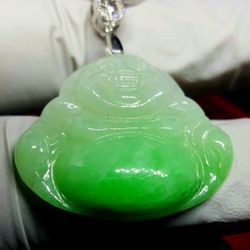 Burma type A icy jade Jadeite pendant mini happy Buddha. Certified.