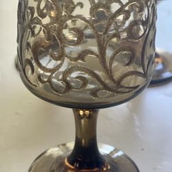4 VTG Libbey Tawny Brown Prado Raised Scroll Design Wine/Water Goblets 5.75"H
