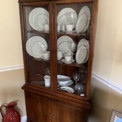 Cherry China Cabinet-Pair Of Corner Cabinets 