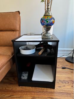 Black Wood Nightstand with Shelf