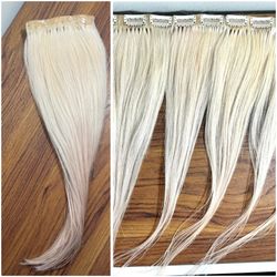 HUMAN HAIR SEAMLESS STRAIGHT PLATINUM BLONDE 17 INCHES CLIP IN EXTENSIONS 613