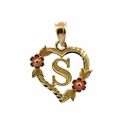 Woman’s Ladies 10k Two Toned Rose Yellow Gold Initial S In a Heart Charm Pendant for Necklace GP3132606
