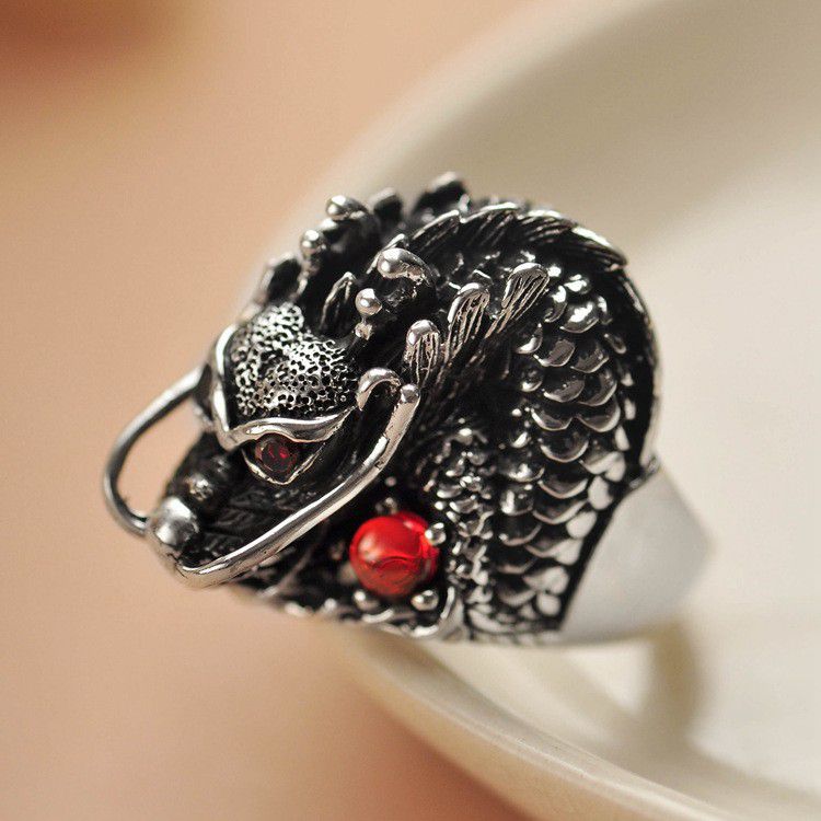 "Punk Vintage Style Dragon Head Zodiac Ring for Men/Women, BL178
