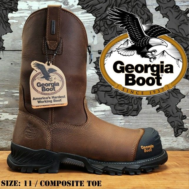 New GEORGIA BOOT Rumbler 10" Pull-On Composite Toe Wellington Work Boots Botas Size: 11