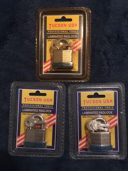 3 Tucson USA Professional Tools Laminated Padlock With Keys