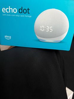 White Echo Dot with clock