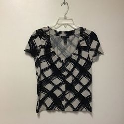 Women’s INC Rayon/nylon short sleeve black & cream button front cardigan sweater… Size medium