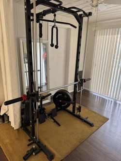 RitFit Smith Machine Power Rack with LAT-Pull Down System + 120LB Zoomster Bumper Plate Olympic Weight Plate Bumper Weight Plate