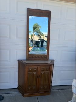 Vintage cabinet and mirror with marble top inlay