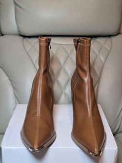 Tan Leather Ankle Boots with Metal Toe Cap