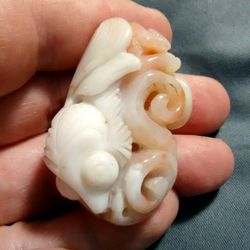Delicate Carved Goldfish Agate Pendant