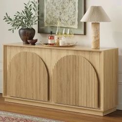 win2win Fluted Sideboard Buffet Cabinet with Storage, 65" Modern Accent Cabinet with Double-Layered Arch Doors, Wood Boho Media TV Console Table Crede