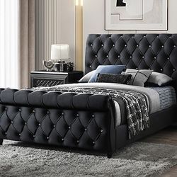 BLACK SLEIGHT GLAM STYLE QUEEN OR KING SIZE BED FRAME BLING CAMA